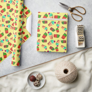 Fun Southwestern Flowering Potted Cactus Pattern Wrapping Paper