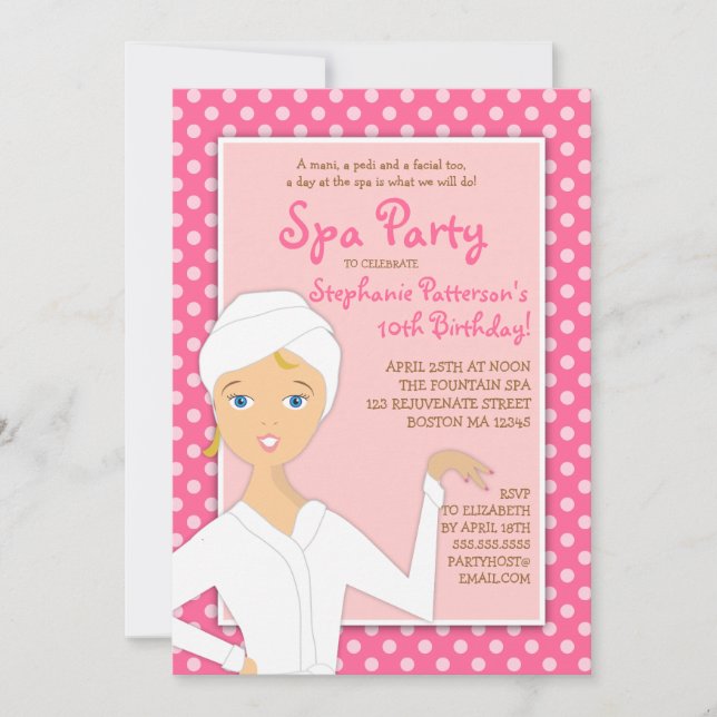 Fun Spa Girl Birthday Spa Party Invitation | Pink (Front)