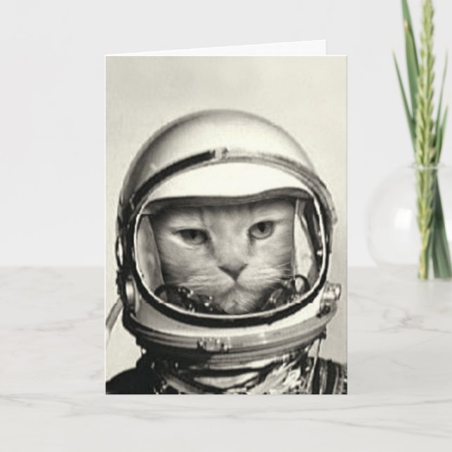 Fun "Space Cat" Birthday Card (Front)
