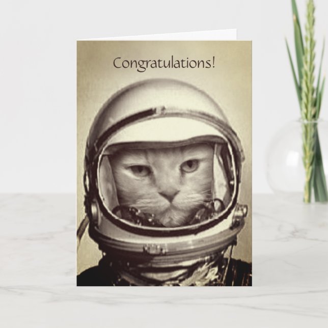 Fun "Space Cat" Birthday Card (Front)
