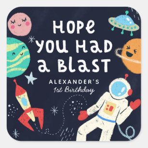 Fun Space Theme Birthday Party Favour Square Sticker