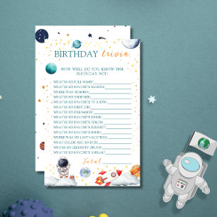 Fun Space Theme Birthday Trivia Game Card for Boys