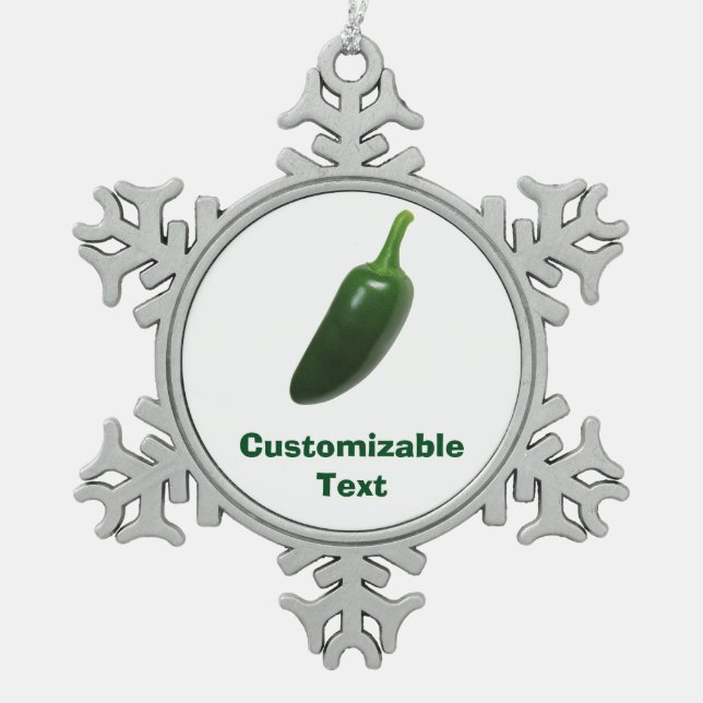 Fun & Spicy Jalapeno Pepper Snowflake Pewter Christmas Ornament (Front)