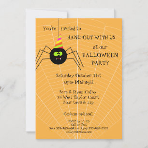 Fun Spider Orange Halloween Party Invitation