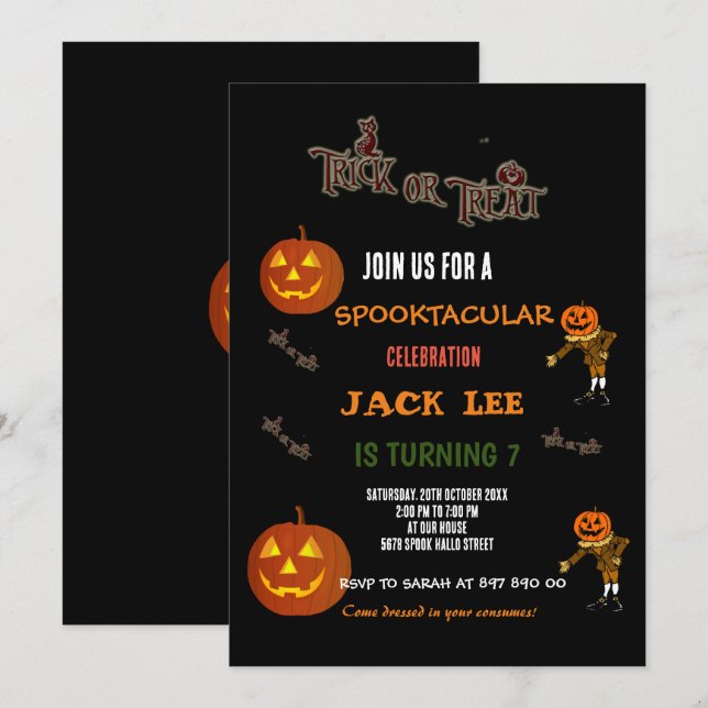 Fun Spooktacular Halloween Trick or Treat Birthday Invitation (Front/Back)
