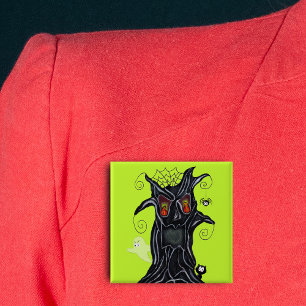 Fun Spooky Black Tree Flame Eyes ghost Cat Spider 2 Inch Square Button