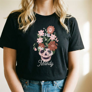 Fun Spooky Blooming Floral Halloween Skull Tri-Blend Shirt