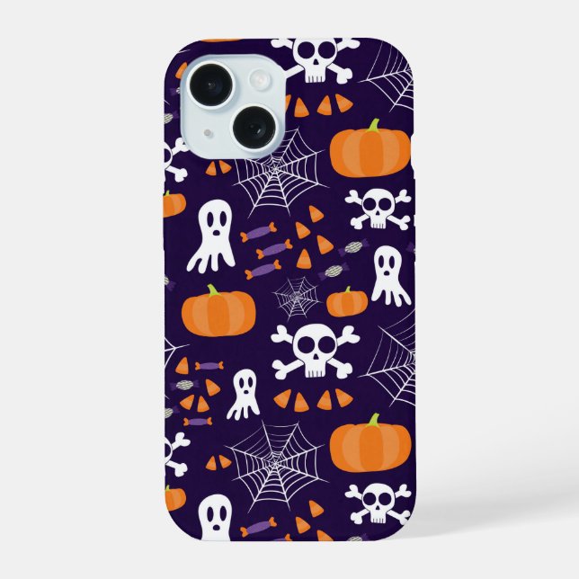 Fun Spooky Halloween Characters iPhone 15 Case (Back)
