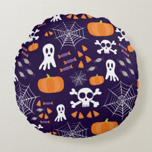 Fun Spooky Halloween Characters Round Pillow