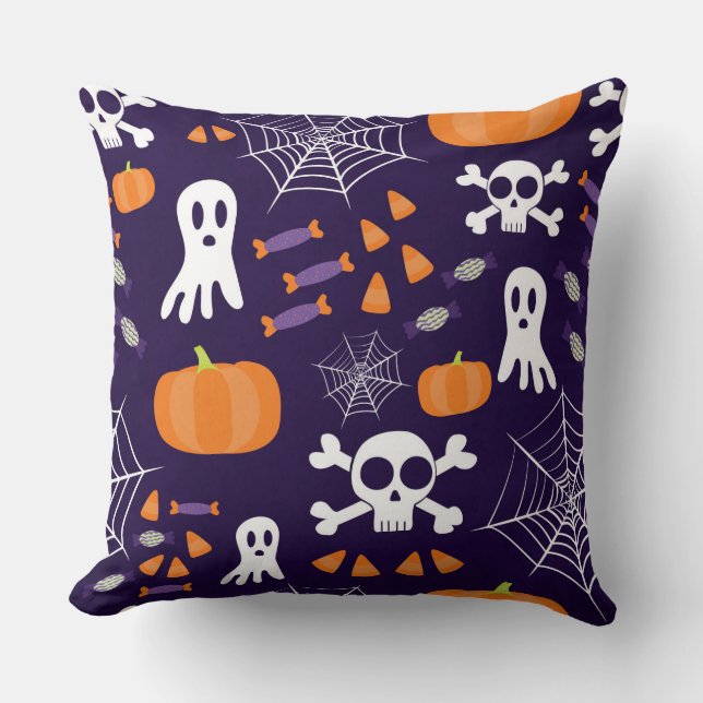 Fun Spooky Halloween Characters Throw Pillow (Front)