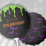 Fun Spooky Halloween Kids Birthday Party Balloon<br><div class="desc">Spooky Halloween birthday balloon with green slime and purple bats on a black background. Use the design tools to personalize the text,  font and colours.</div>