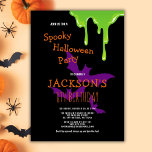 Fun Spooky Halloween Kids Birthday Party Invitation<br><div class="desc">Are you searching for a fun spooky Halloween birthday party invitation that will give your guests goosebumps? Look no further than this black invitation featuring green slime and purple bats on a black backdrop. Use the design tools to personalize the text,  font and colours. Also available as digital download.</div>