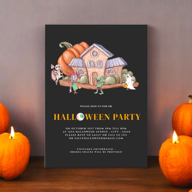 Fun spooky  house  halloween costume  party  invitation (kids halloween costume party invitation , fully ediatble and instant download available)