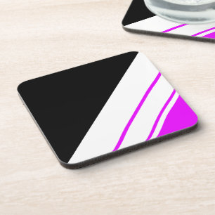 Fun Sporty Black Bright Pink White Racing Stripes Coaster