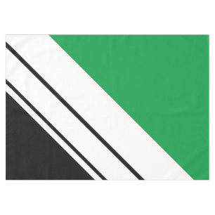 Fun Sporty Black Green Diagonal White Stripes Tablecloth