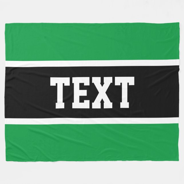 Fun Sporty Bright Green Black White Centre Stripes Fleece Blanket (Front (Horizontal))