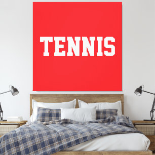 Fun Sporty Bright Red Athletic White TENNIS Text Canvas Print