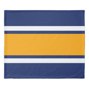 Fun Sporty Navy Blue Golden Yellow White Stripes Duvet Cover