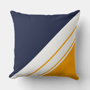 Fun Sporty Navy Blue Yellow White Racing Stripes Throw Pillow