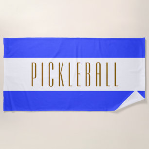 Fun Sporty Vivid Blue White PICKLEBALL Stripes  Beach Towel