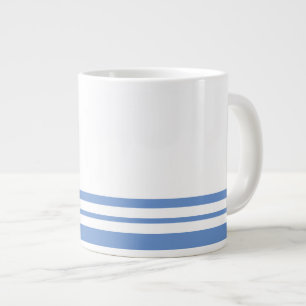 Fun Sporty White Light Blue Bottom Racing Stripes Large Coffee Mug