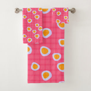 Fun spots on a coral pink chequered background bath towel set