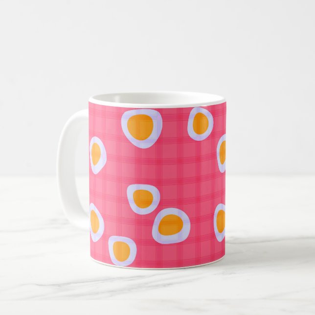 Fun spots on a coral pink chequered background coffee mug (Front Left)