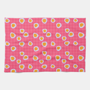 Fun spots on a coral pink chequered background kitchen towel