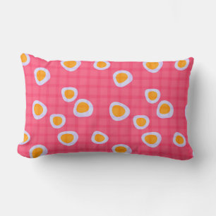 Fun spots on a coral pink chequered background lumbar pillow