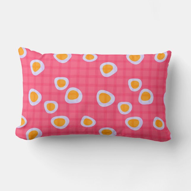 Fun spots on a coral pink chequered background lumbar pillow (Front)