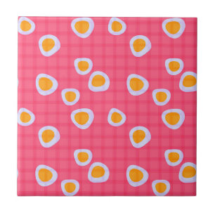 Fun spots on a coral pink chequered background tile