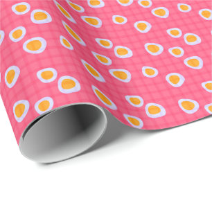 Fun spots on a coral pink chequered background wrapping paper