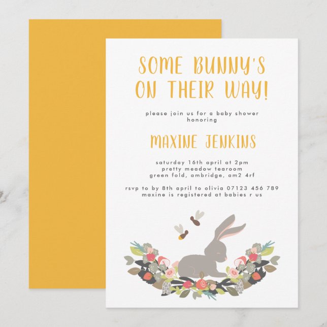 Fun Spring Rabbit Baby Shower Invitation (Front/Back)