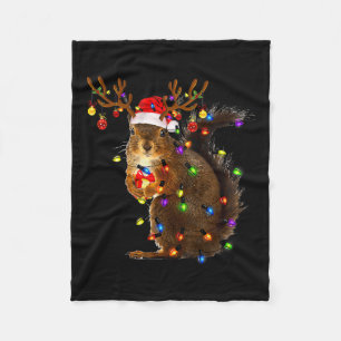 Fun Squirrel Christmas Tree Lights Reindeer Santa  Fleece Blanket