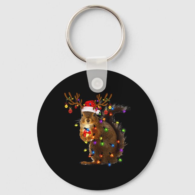 Fun Squirrel Christmas Tree Lights Reindeer Santa  Keychain (Front)