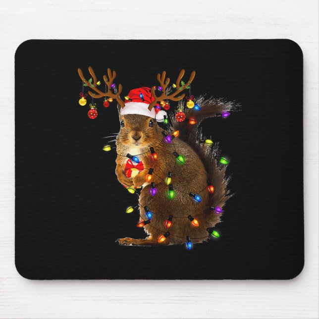 Fun Squirrel Christmas Tree Lights Reindeer Santa  Mouse Pad (Front)