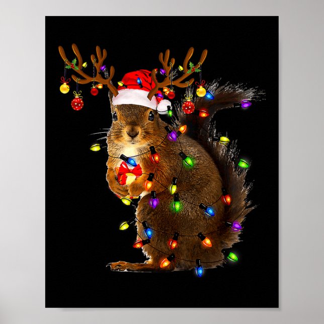 Fun Squirrel Christmas Tree Lights Reindeer Santa  Poster (Front)
