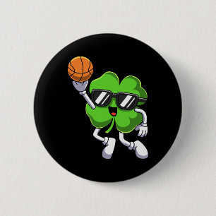 Fun St Patricks Day Shamrock Playing Basketball Bo 2 Inch Round Button