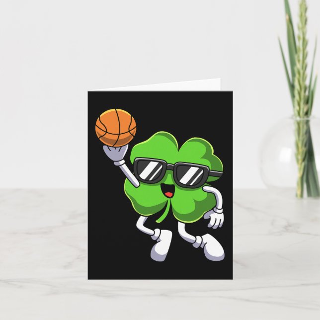 Fun St Patricks Day Shamrock Playing Basketball Bo Card (Front)