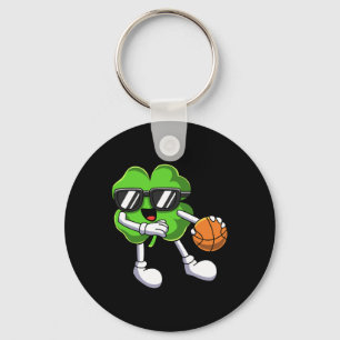 Fun St Patricks Day Shamrock Playing Basketball Bo Keychain