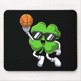 Fun St Patricks Day Shamrock Playing Basketball Bo Mouse Pad