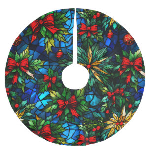 Fun Stained Glass Christmas Tree Base Cover up Brushed Polyester Tree Skirt