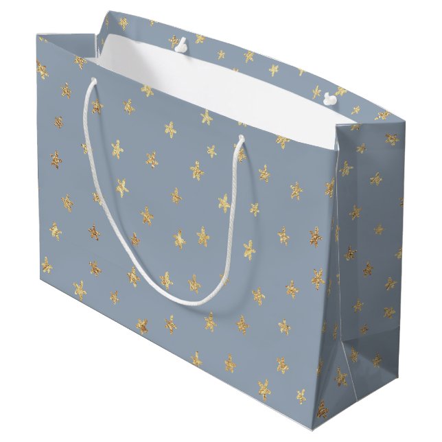 Fun Stars Pattern Gold Grey 9BAABA Large Gift Bag (Back Angled)