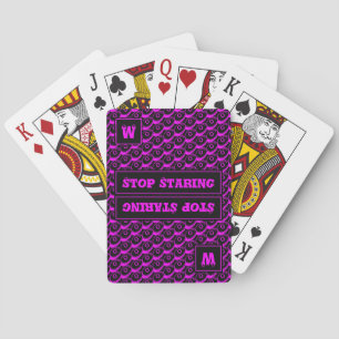 Fun STOP STARING Customizable Monogram HOT PINK Playing Cards