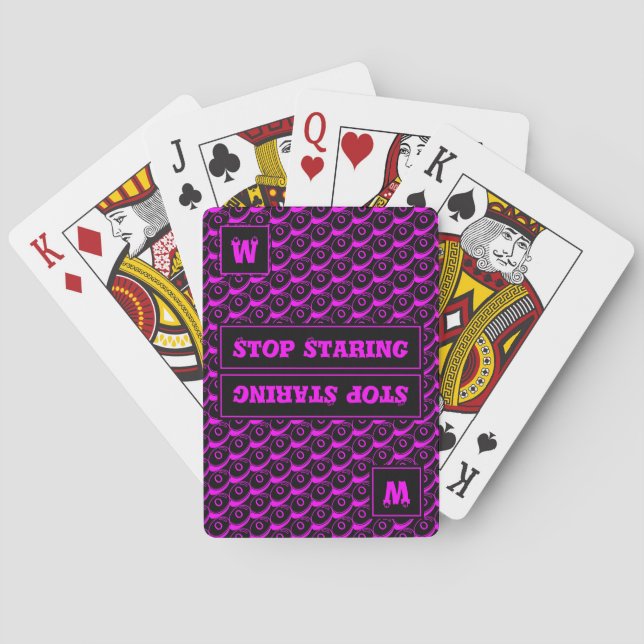 Fun STOP STARING Customizable Monogram HOT PINK Playing Cards (Back)
