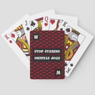 Fun STOP STARING Customizable Monogram RED BLACK Playing Cards