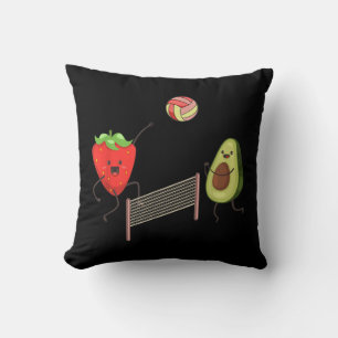 Fun Strawberry Avocado Playing Volleyball Gift Tee Throw Pillow