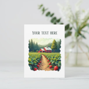 Fun strawberry farm customizable postcard
