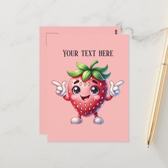 Fun strawberry fruit add message postcard (Front/Back In Situ)