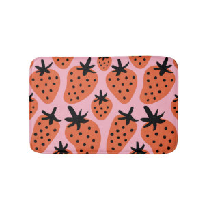 Fun strawberry, hand-drawn seamless design. bath mat